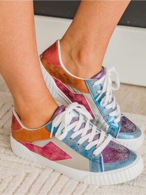Women's Blowfish Metallic Multi-Color Lace-Up Sneakers  soft cushion insoles